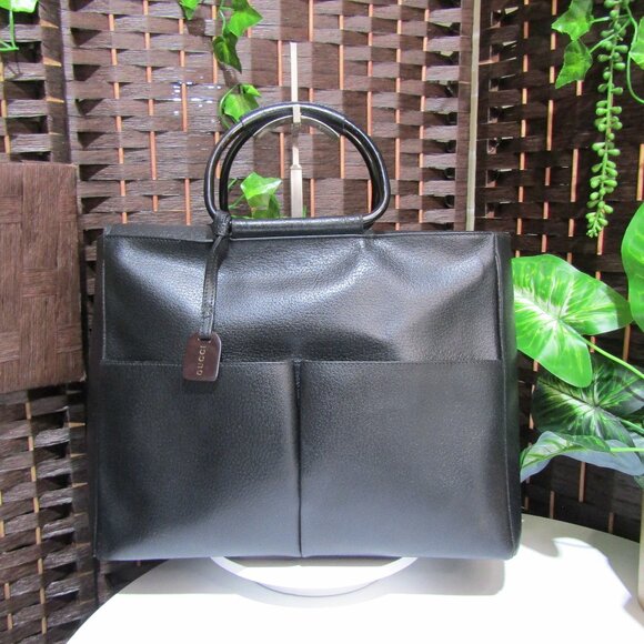 Gucci Handbags - AUTH GUCCI TOM FORD ERA D RING HANDLE BLACK CALFSKIN  LEATHER BAG